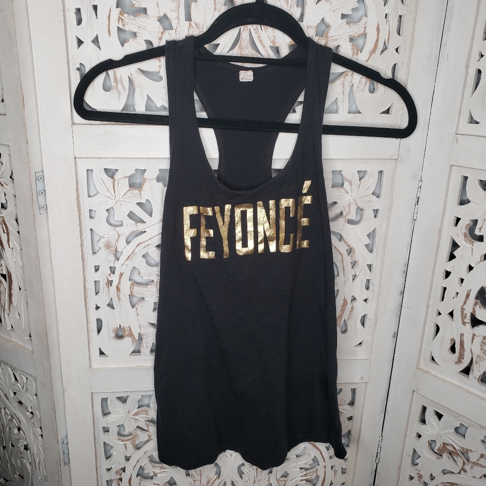 Feyoncé Black Light Tank Top with Gold Lettering